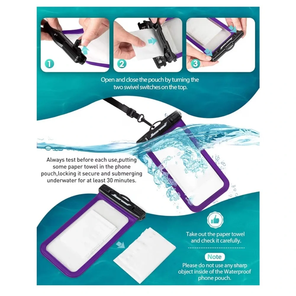 Hiearcool BEACH ESSENTIALS-SUPERIOR WATERPROOF Phone Pouch set of 2 Teal Blue